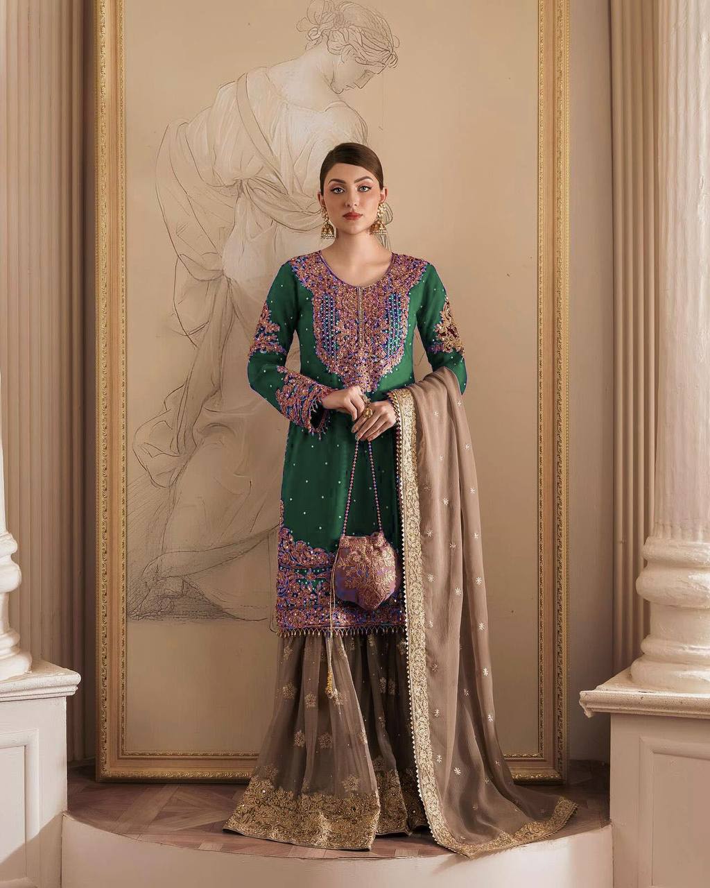 Faux Georgette Kurta Sharara with Dupatta set