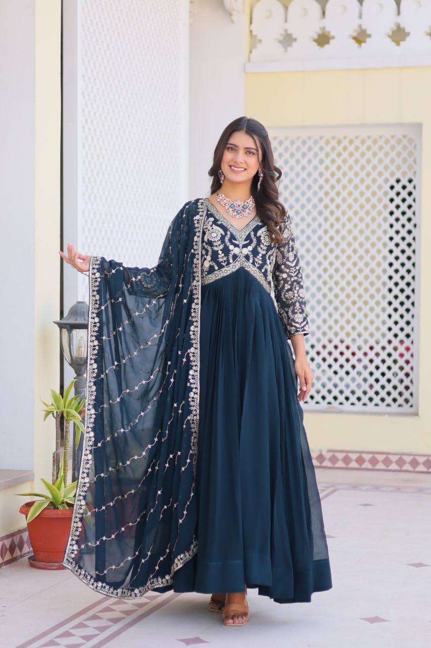 Faux Georgette Gown with Dupatta