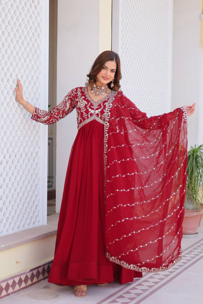 Faux Georgette Gown with Dupatta