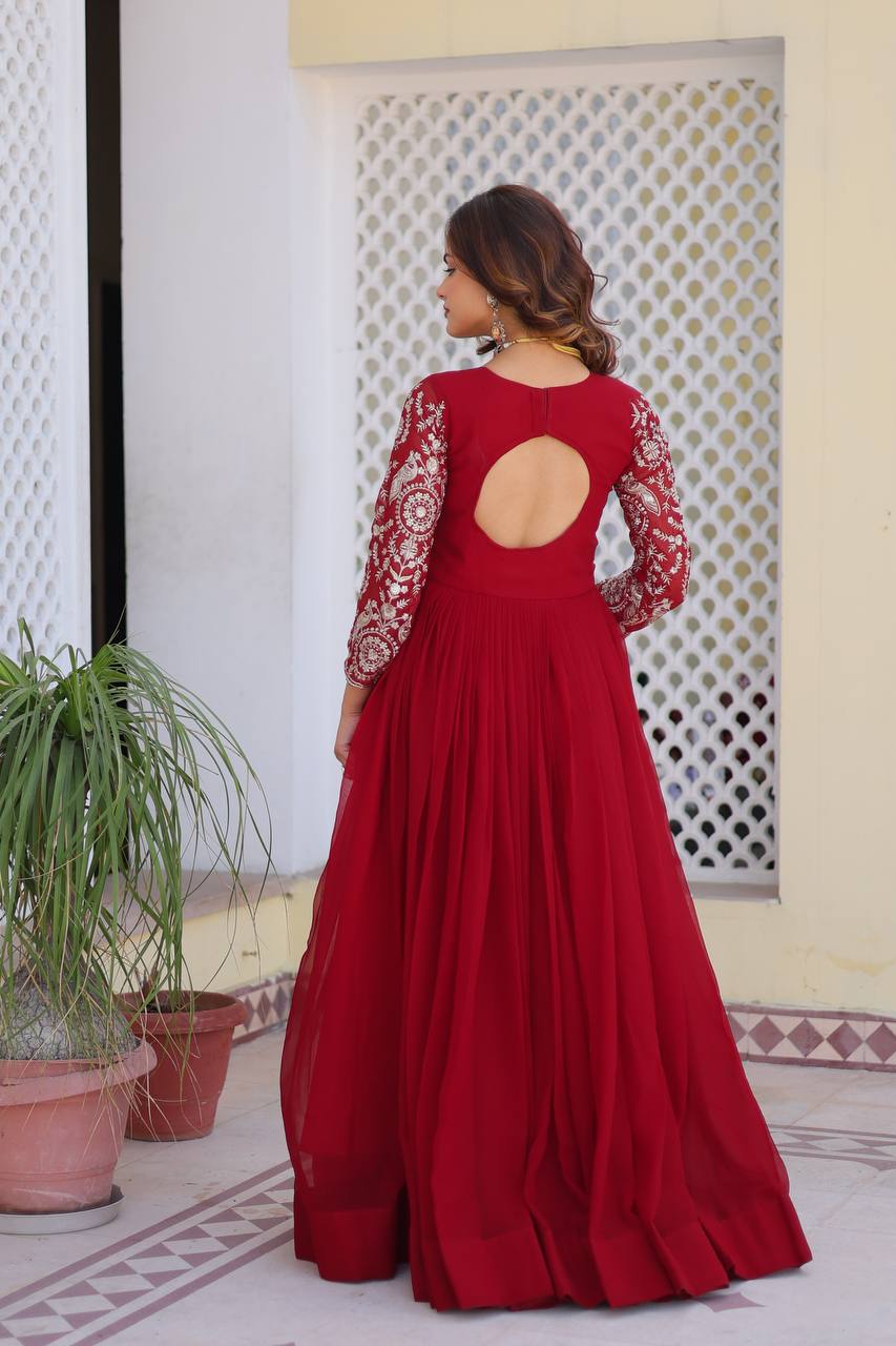 Faux Georgette Gown with Dupatta