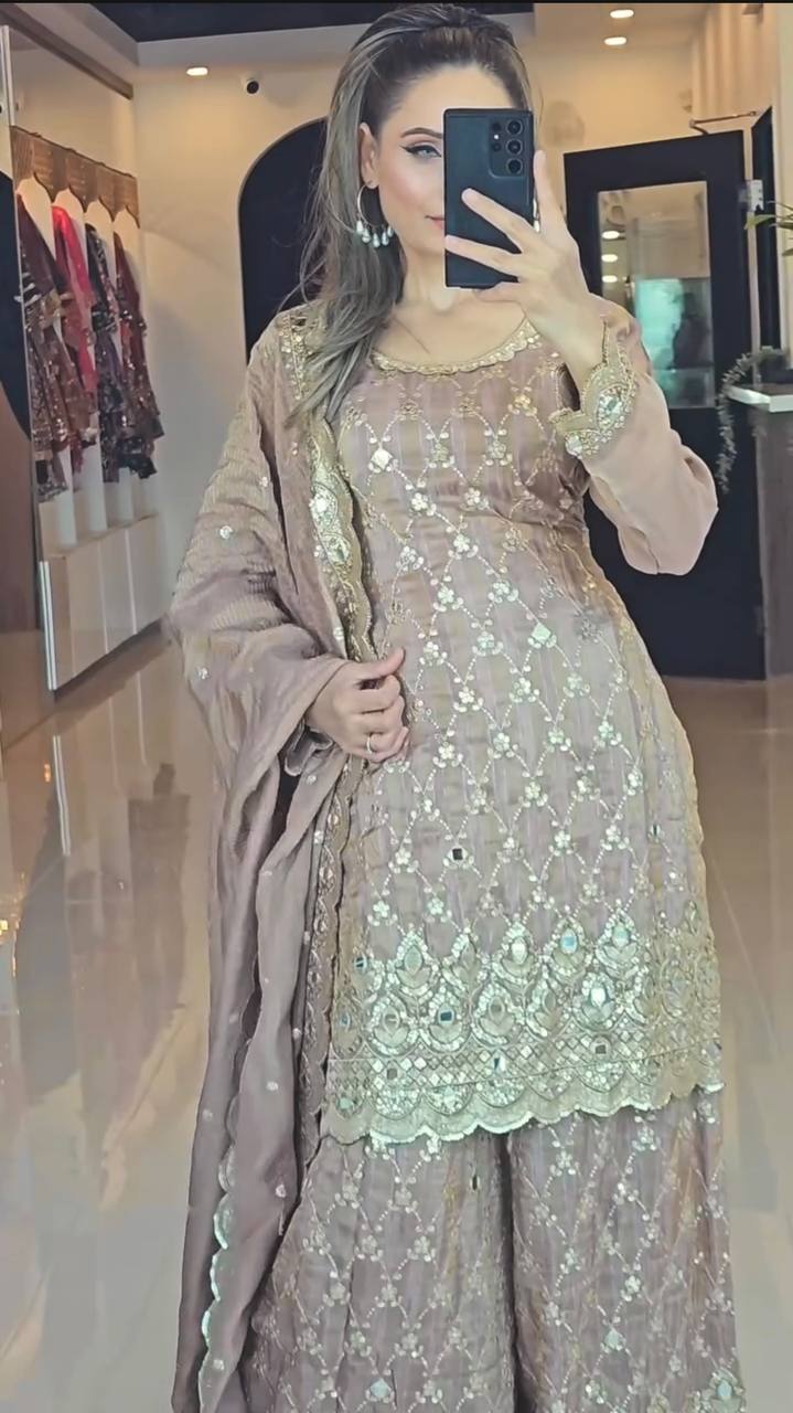 New Sharara Collection - Faux Georgette Top-Bottom and Dupatta Set