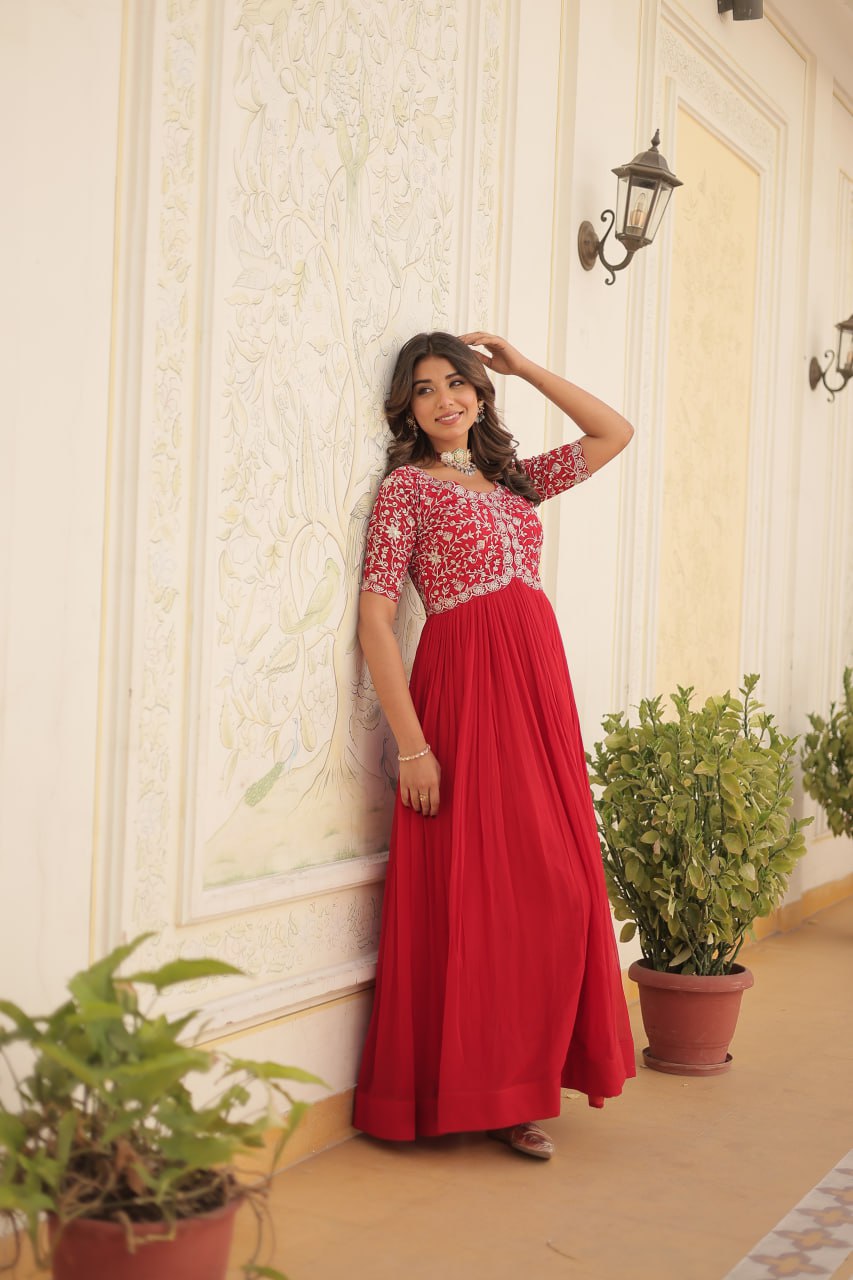 Embroidery Zari Sequins-work Wedding wear gown kurta