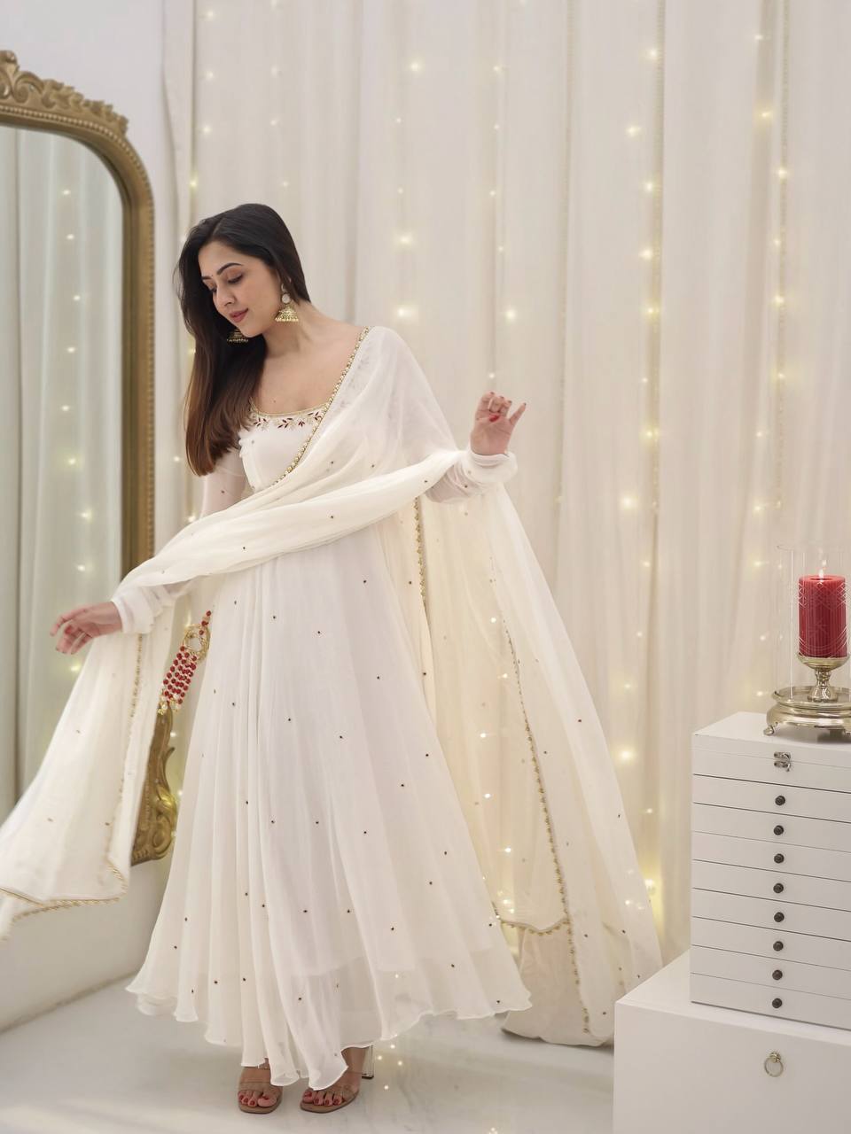 Designer Faux Georgette Gown pant with Dupatta Set