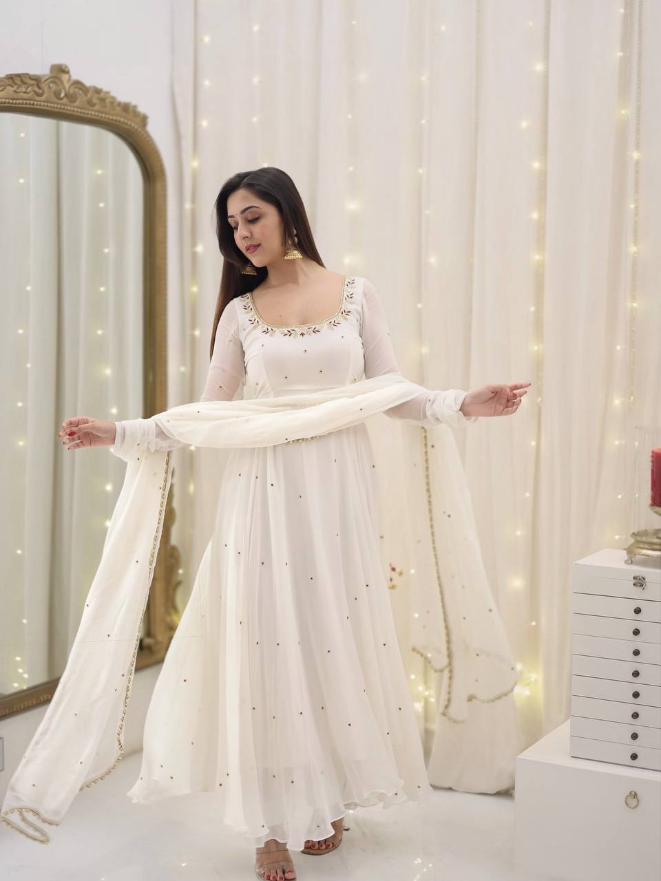 Designer Faux Georgette Gown pant with Dupatta Set