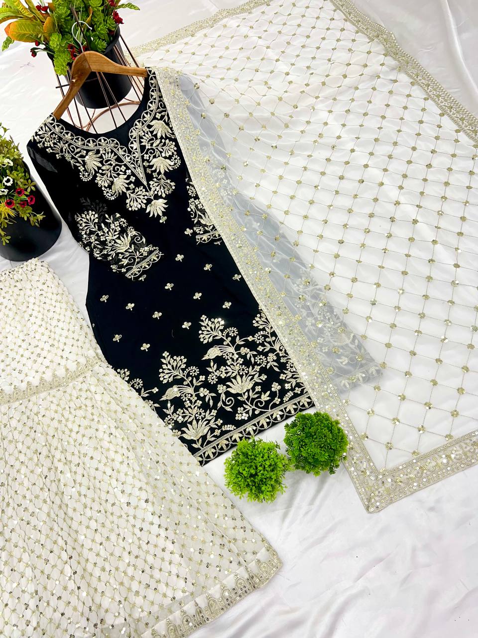 Heavy wedding wear georgette kurta sharara with dupatta sets