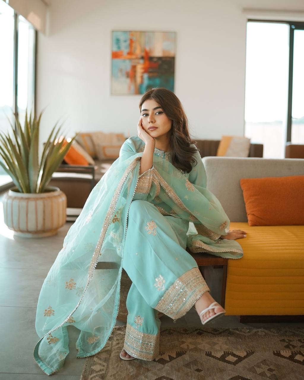 Designer Chinnon Silk Top-Bottom with Dupatta Set