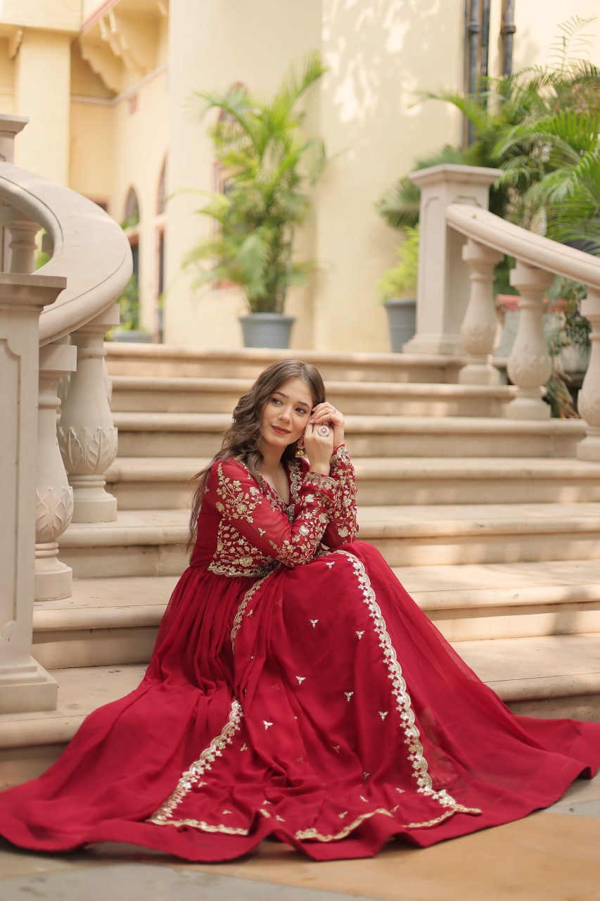 Faux Blooming with Multi-Sequins and Zari Embroidered Work Gown with Dupatta