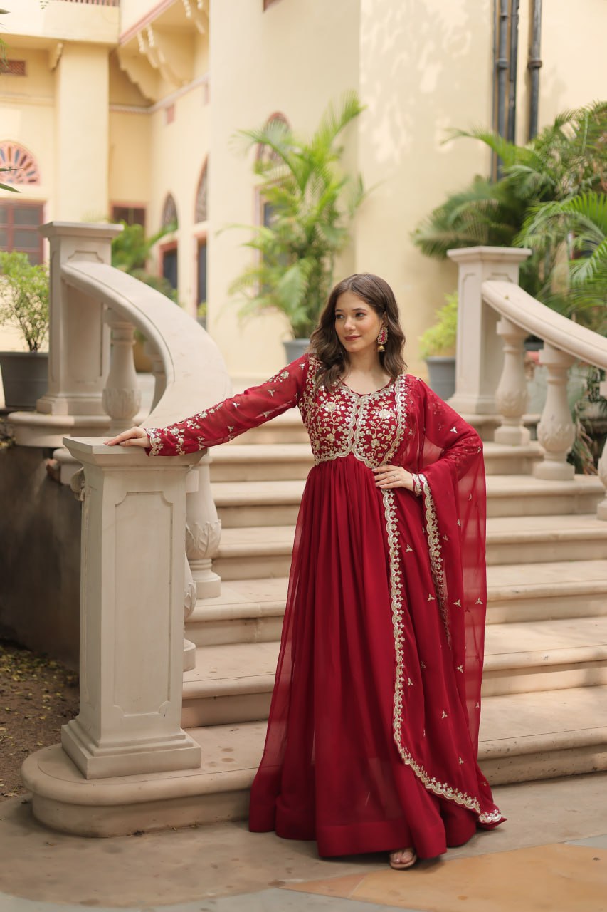 Faux Blooming with Multi-Sequins and Zari Embroidered Work Gown with Dupatta