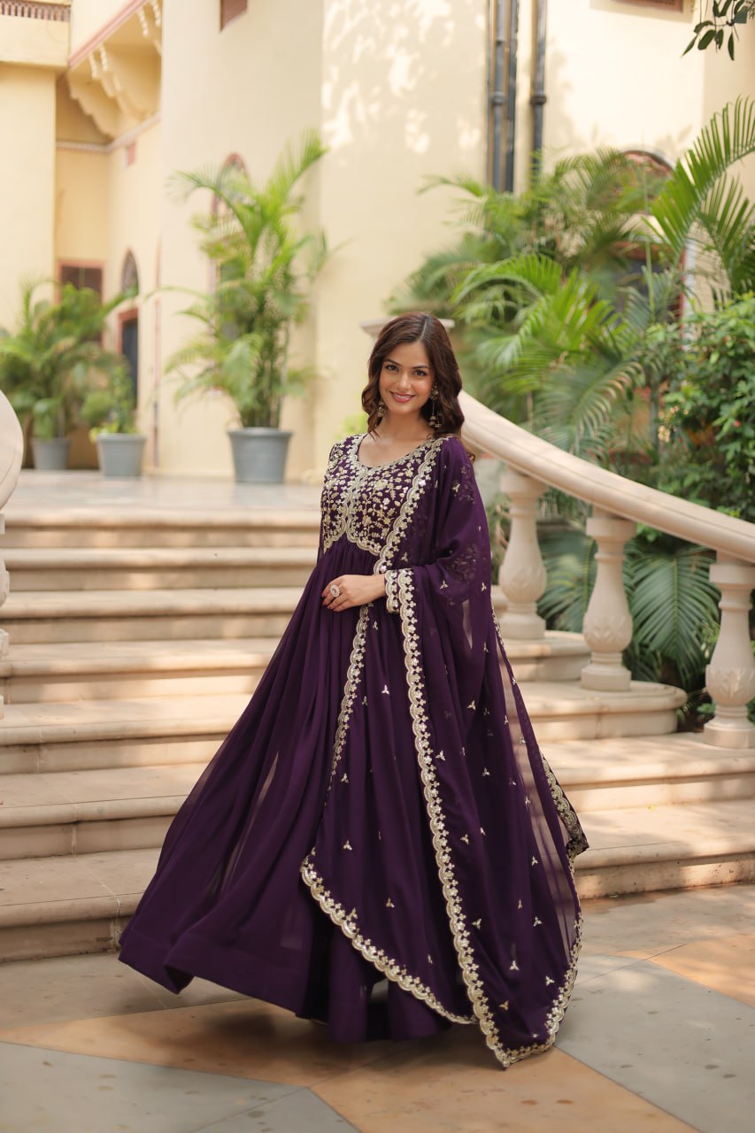 Faux Blooming with Multi-Sequins and Zari Embroidered Work Gown with Dupatta