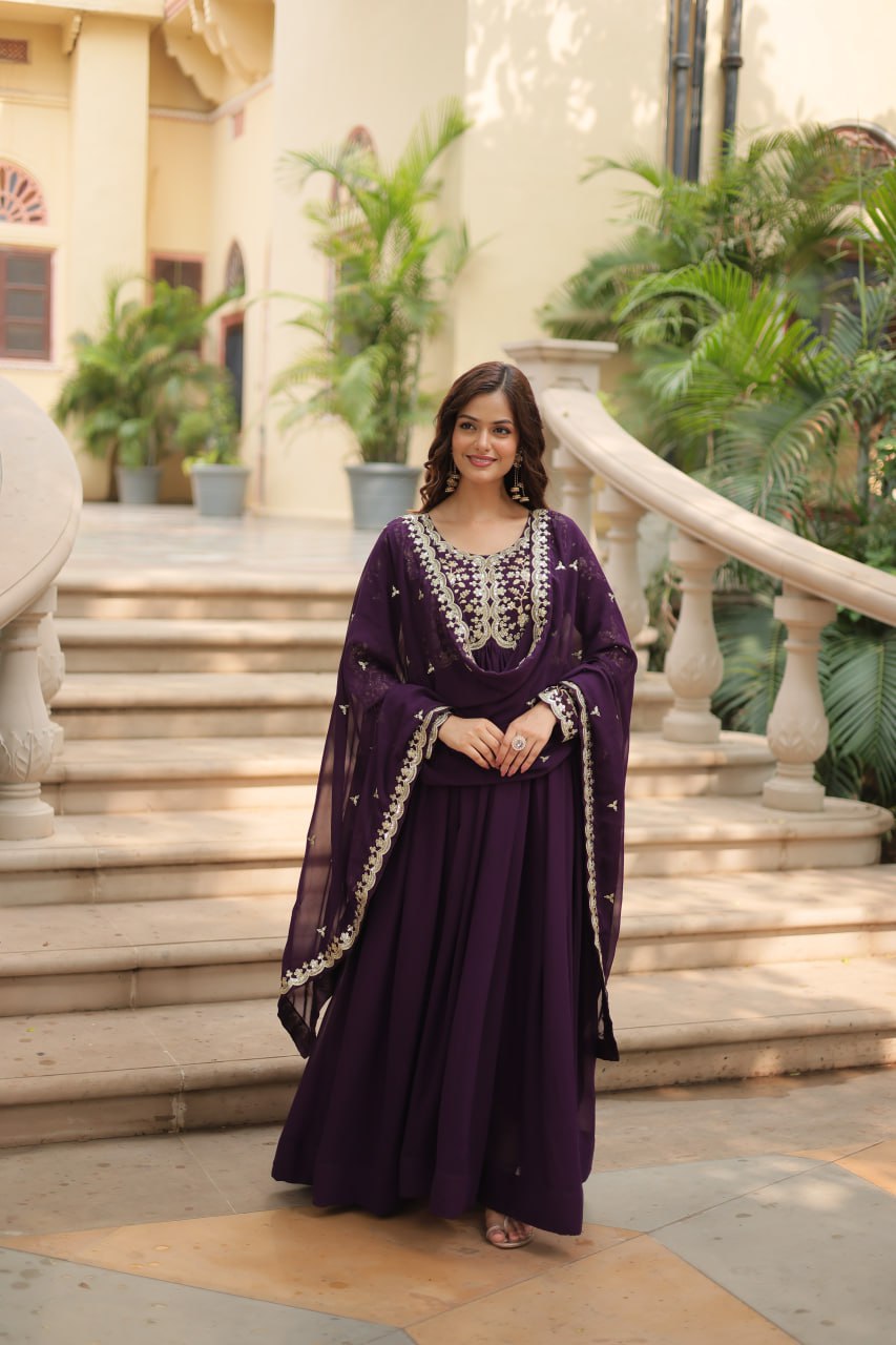 Faux Blooming with Multi-Sequins and Zari Embroidered Work Gown with Dupatta