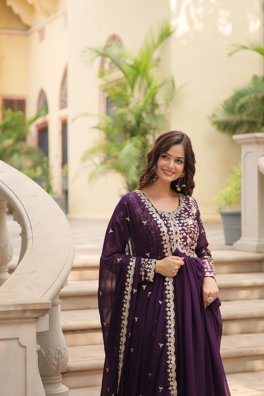 Faux Blooming with Multi-Sequins and Zari Embroidered Work Gown with Dupatta