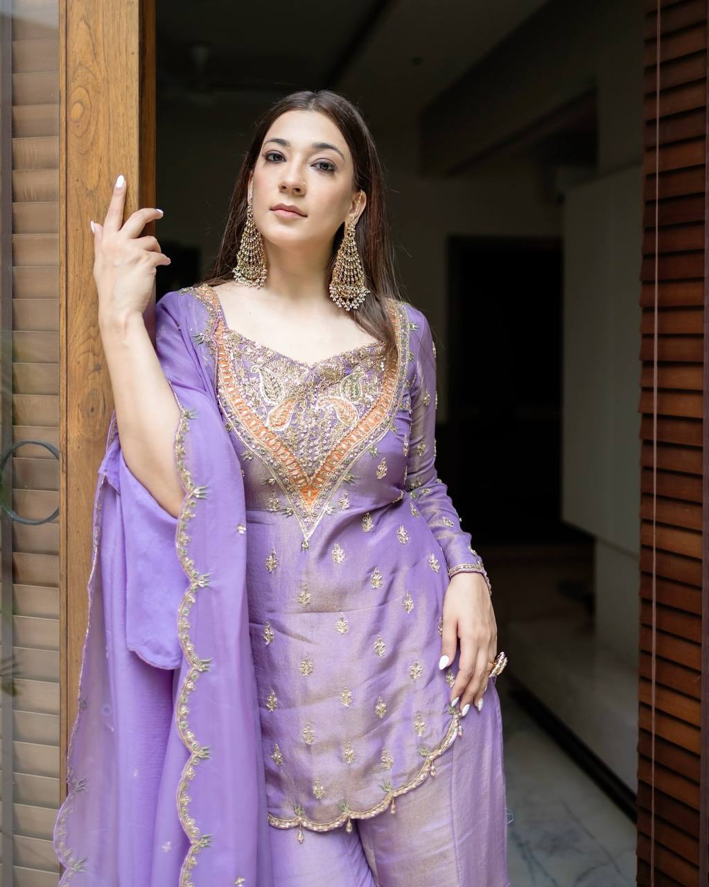 Party wear shimmer silk kurta palazzo with dupatta sets