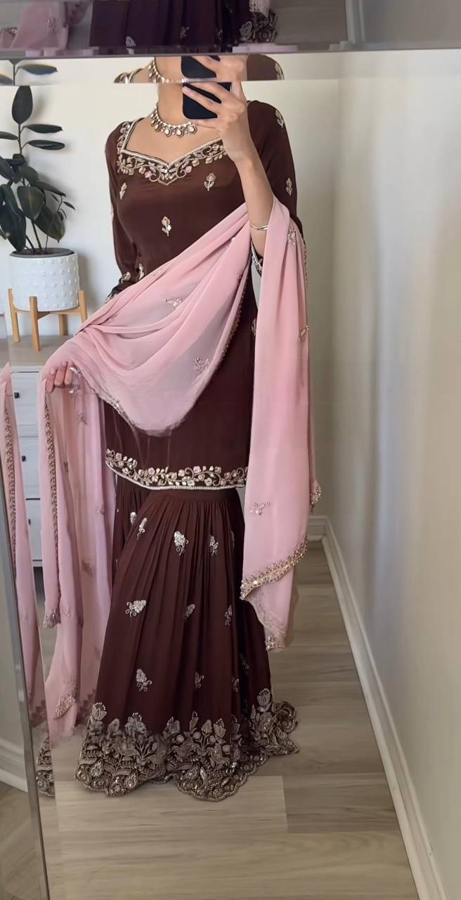 Georgette kurta sharara with dupatta sets