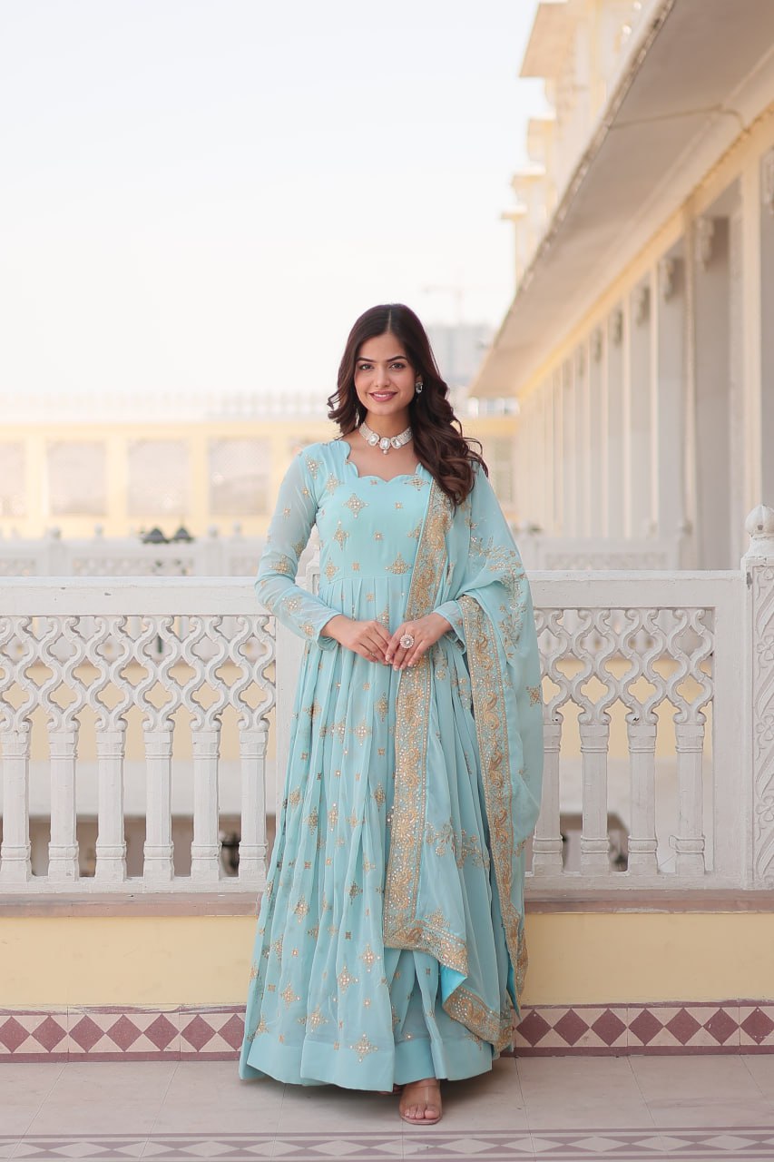 Handwork beautiful full flared anarkali gown with dupatta sets