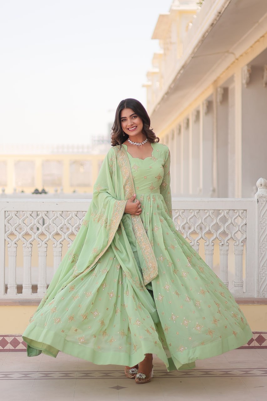 Handwork beautiful full flared anarkali gown with dupatta sets