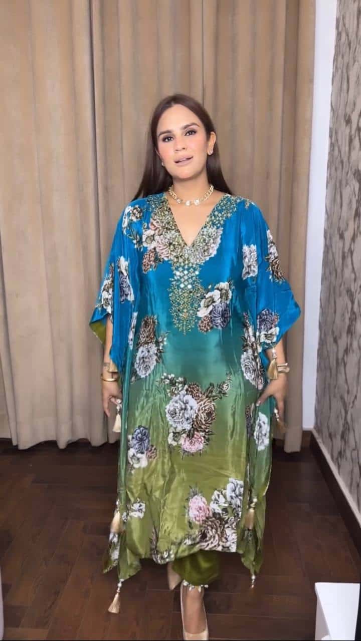 Pure Chinon Silk Kaftan Pant with Dupatta