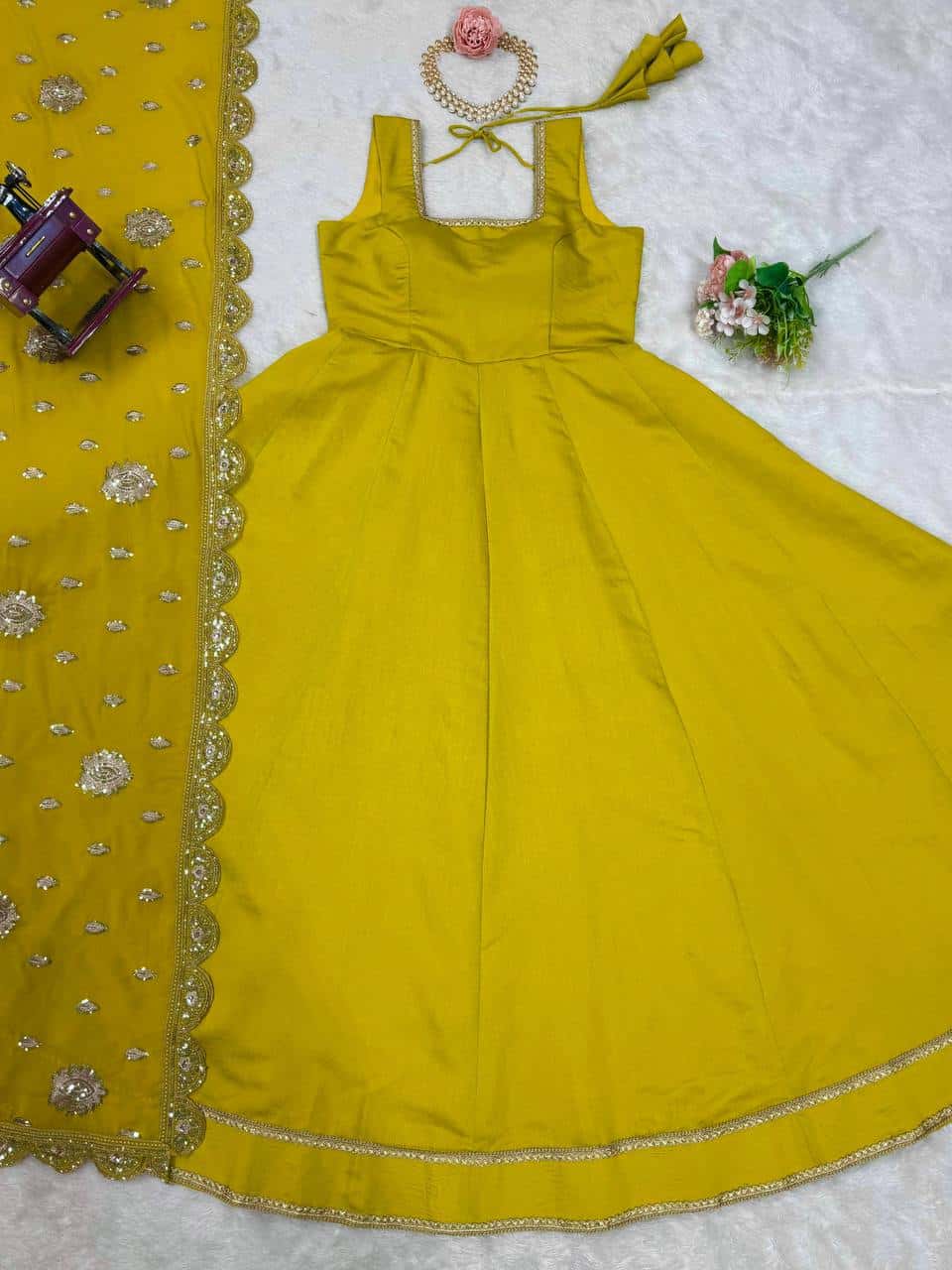 Heavy Roman Silk Gown with Dupatta