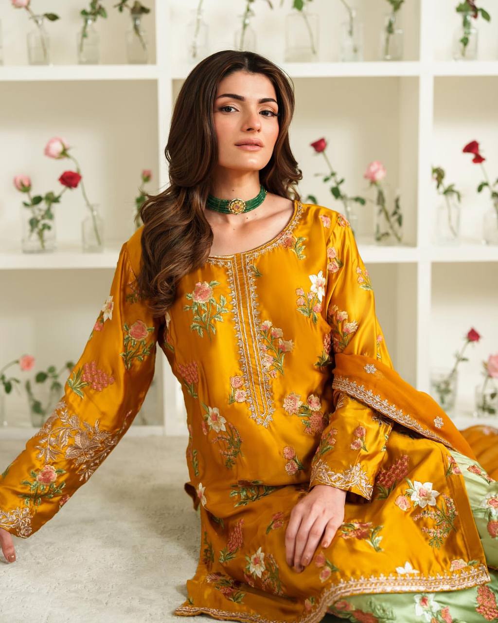 Pakistani New Designer crepe  Party Wear Top & Sharara Set with Fancy Dupatta