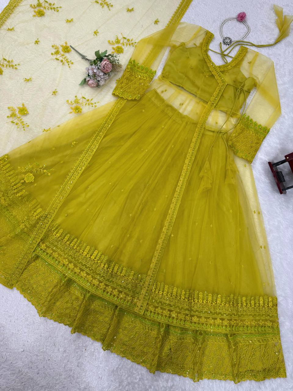 Stylish lehenga blouse dupatta with shrug for women