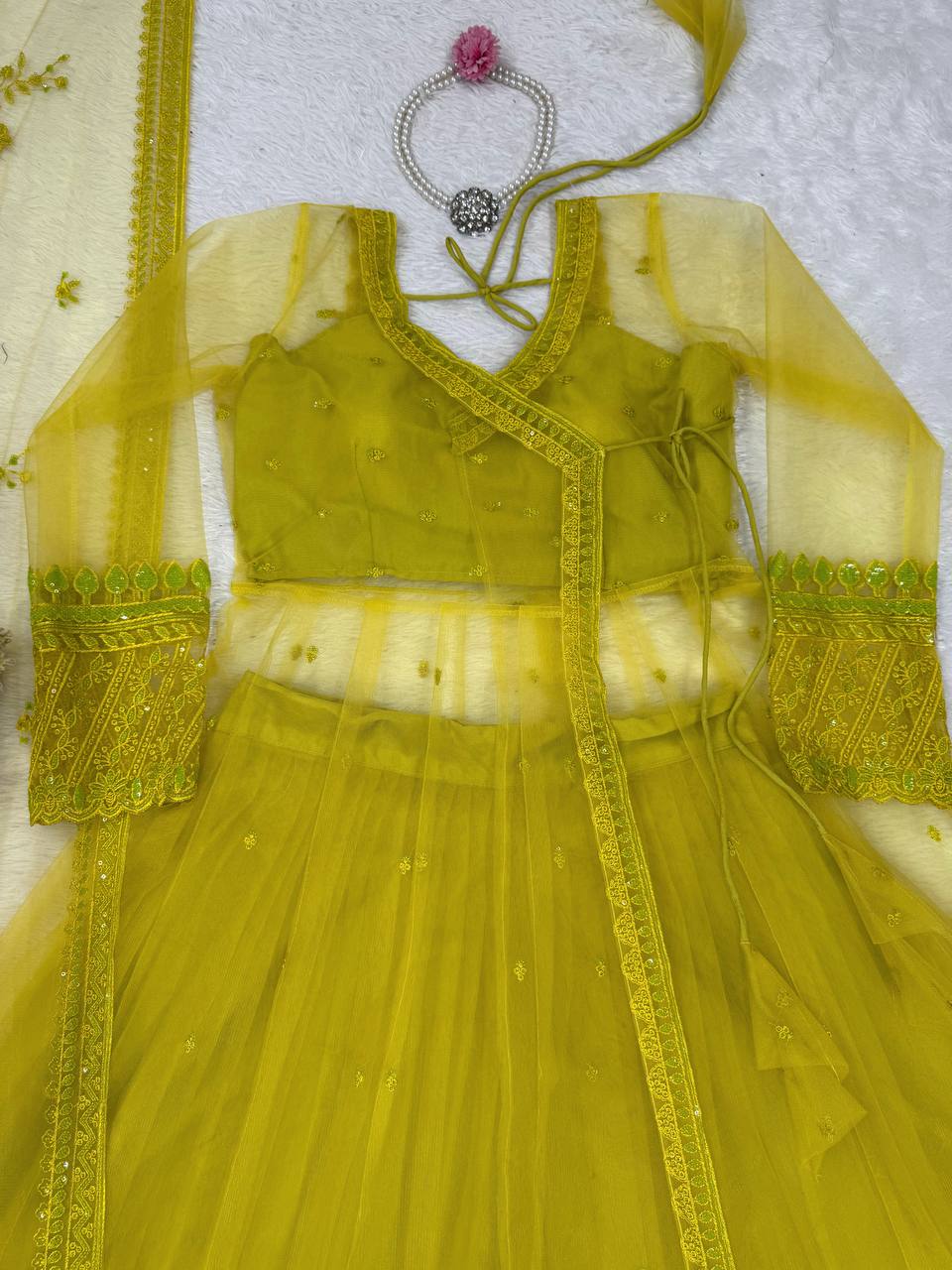 Stylish lehenga blouse dupatta with shrug for women