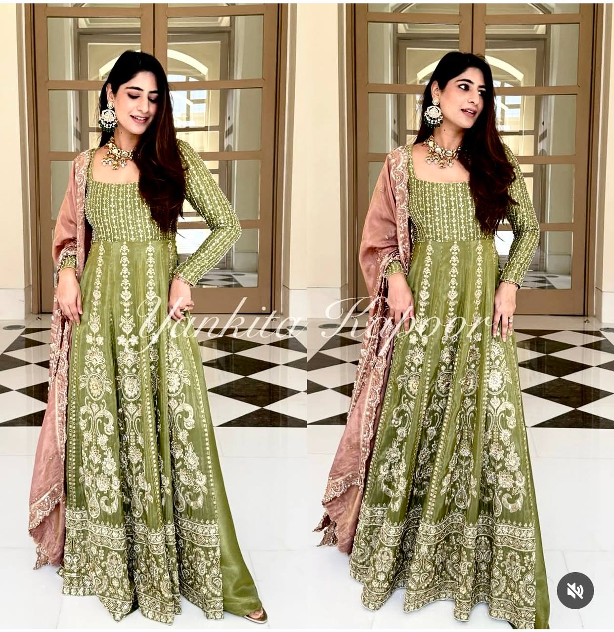 Faux georgette anarkali full flared gown pant with dupatta sets