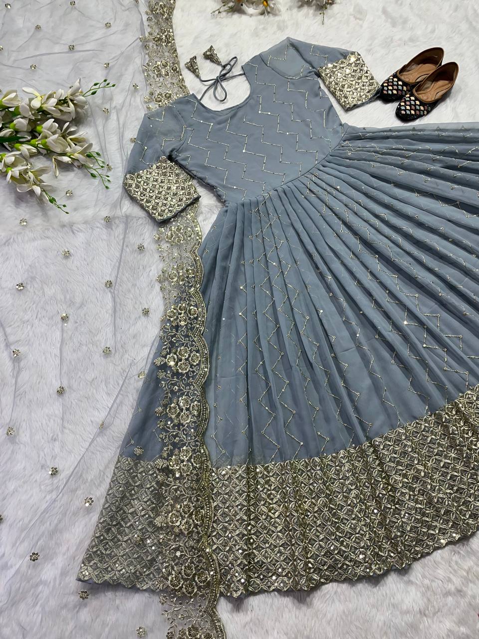 Faux Georgette Gown with Dupatta