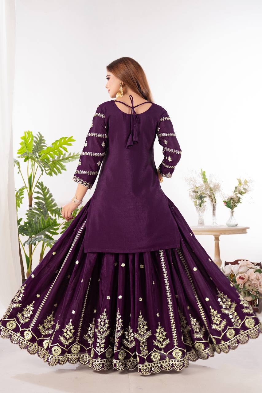 Wedding wear chinnon silk kurta and flared palazzo with dupatta sets