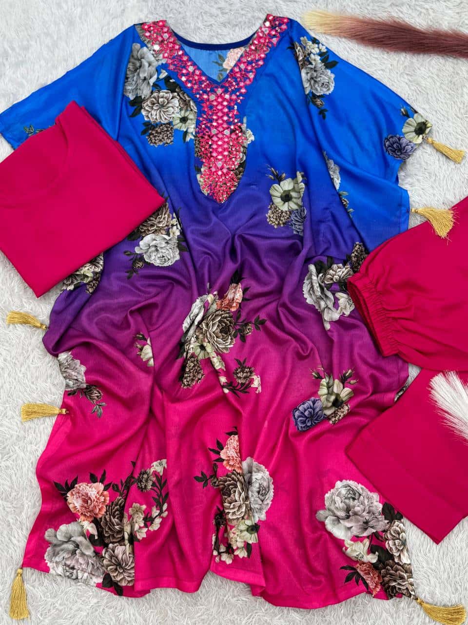 Pure Chinon Silk Kaftan Pant with Dupatta