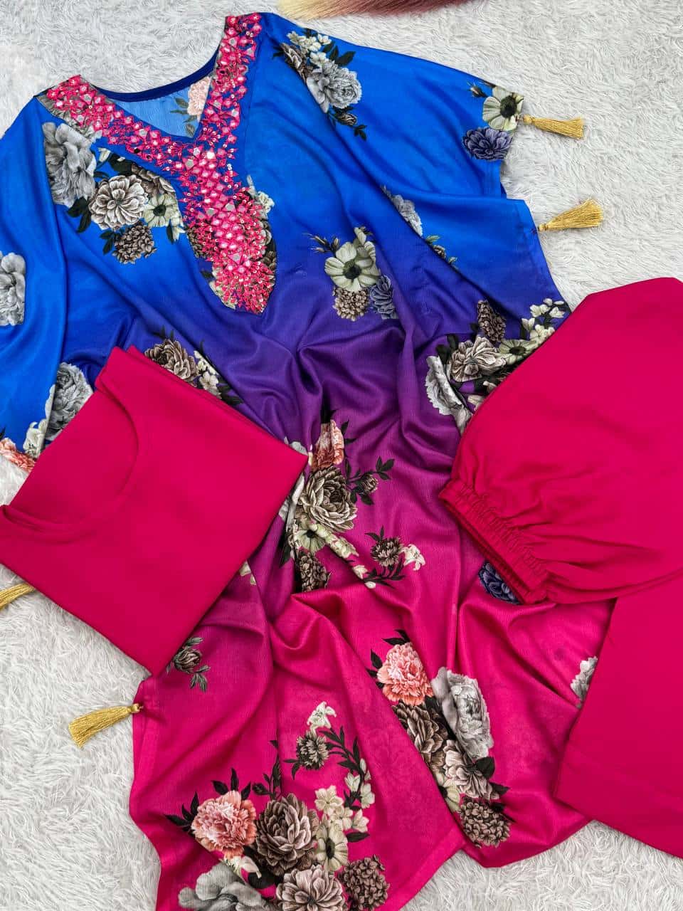 Pure Chinon Silk Kaftan Pant with Dupatta