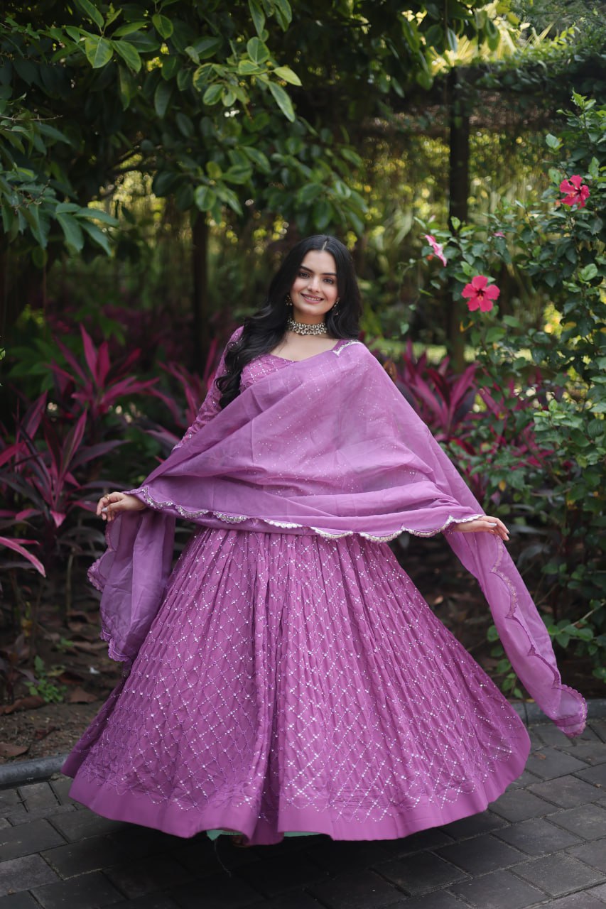 Faux Georgette with Parallel Chex Designed Gown with Dupatta