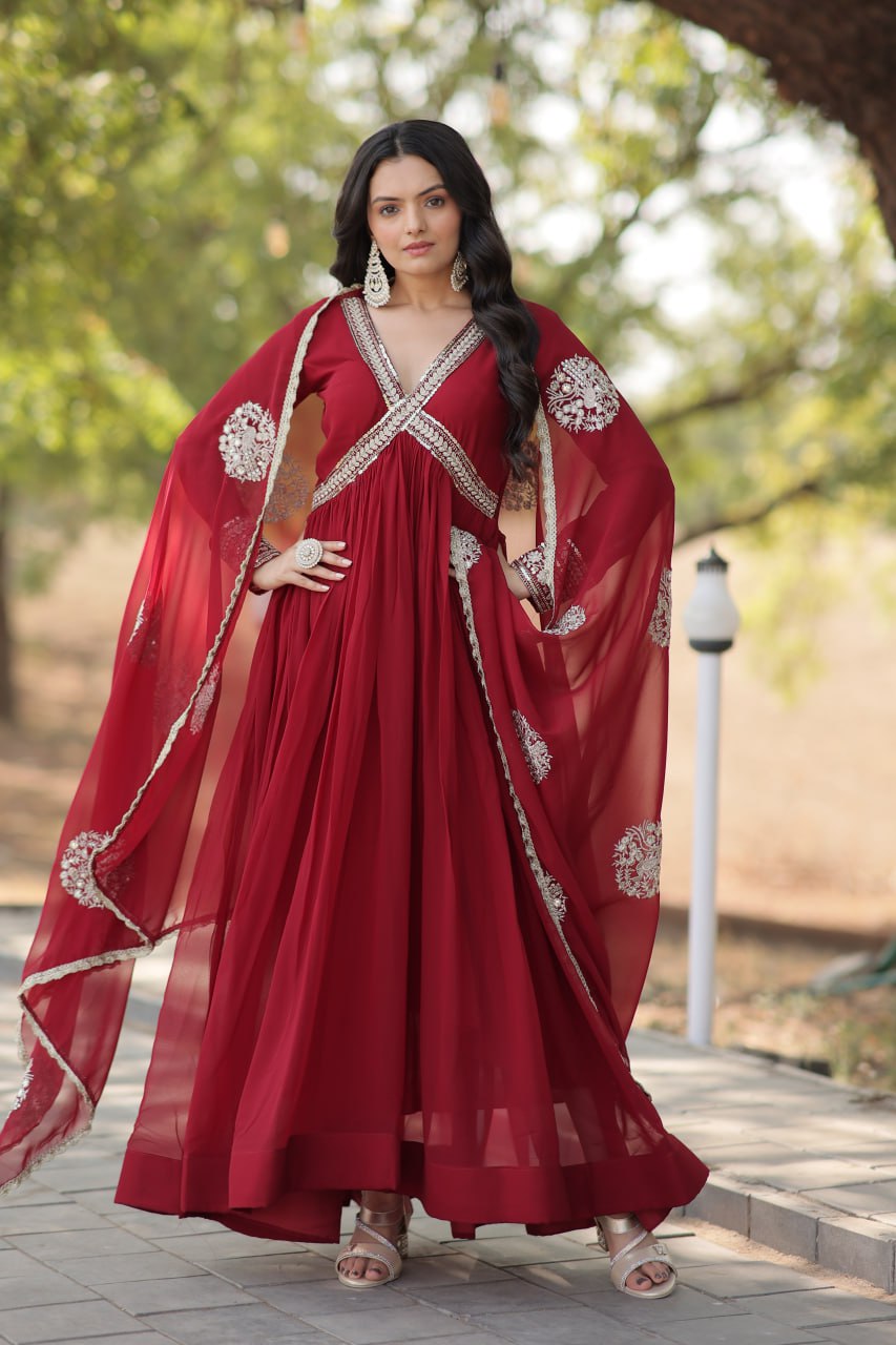 Premium readymade alia cut gown with dupatta set for women