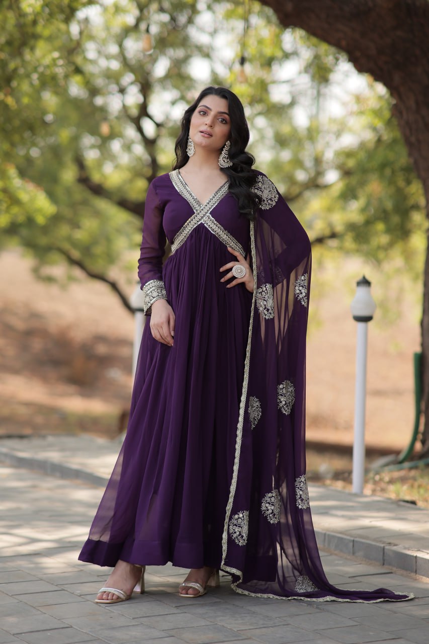 Premium readymade alia cut gown with dupatta set for women