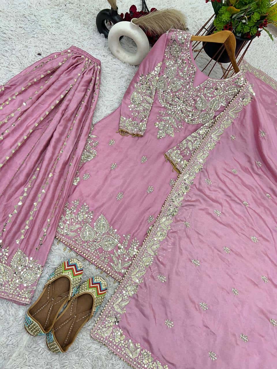 Chinnon silk kurta sharara with dupatta sets